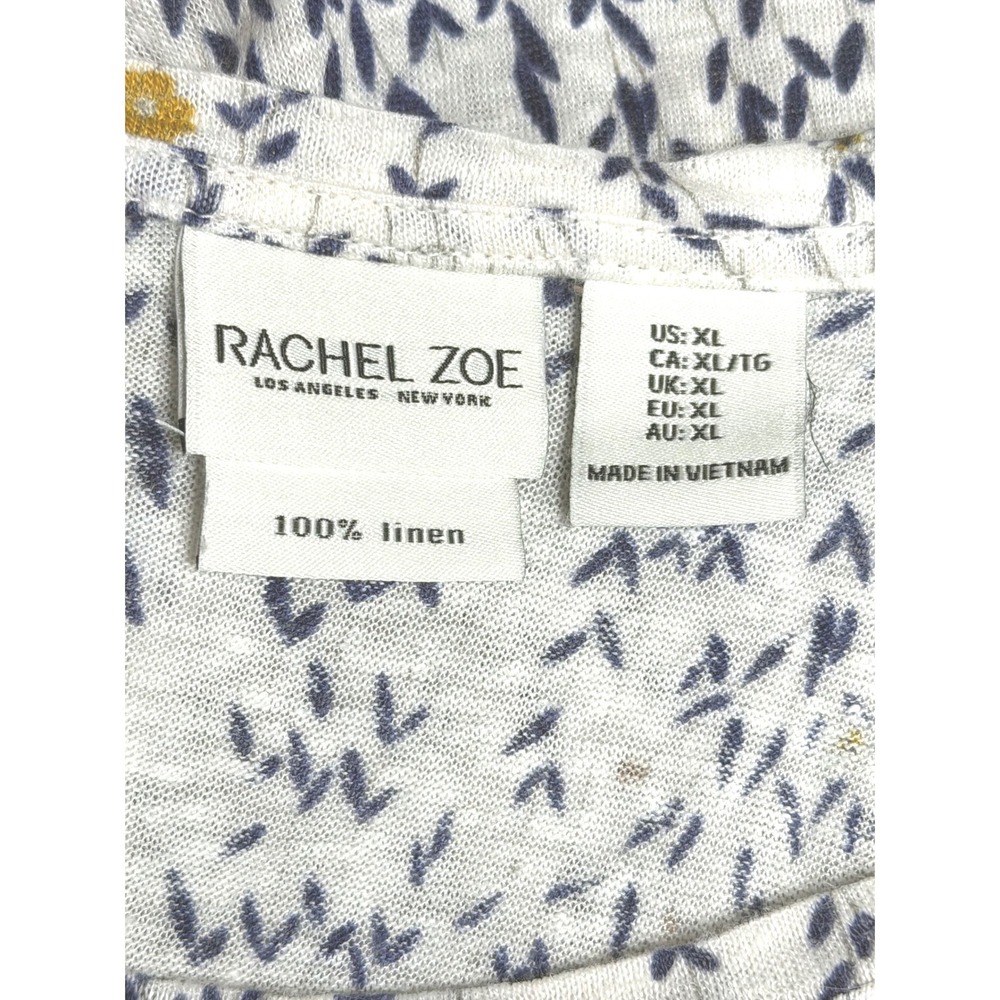 Rachel Zoe Women's XL White Floral 100% Linen Button Back Cap Sleeve Blouse Top - Picture 3 of 4